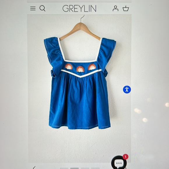 Greylin Heiko Seashell Embroidered Top - Azul Blue - Size XS - Picture 6 of 7